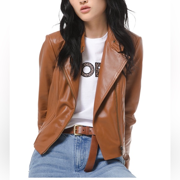 MICHAEL Michael Kors Cropped Leather Moto Jacket - Picture 6 of 6